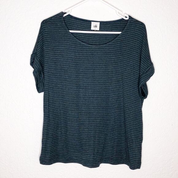 Cabi Groove Tee green gray striped jersey knit top size Small #4008 - Picture 2 of 13
